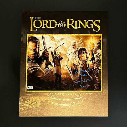 Elijah Wood And Sean Astin Autographed Lord Of The Rings 11x14 Photo In Custom 16x20 Mat With Character Names (BAS Witness COA)