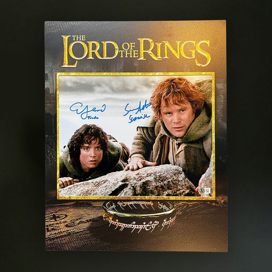 Elijah Wood And Sean Astin Autographed Lord Of The Rings 11x14 Photo In Custom 16x20 Mat With Character Names (BAS Witness COA)